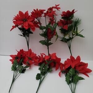 Set of 6 Artificial Red Poinsettia Bushes